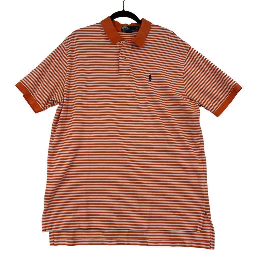 Polo by Ralph‎ Lauren Polo Shirt Mens Size XL Orange White Stripe Textured Knit